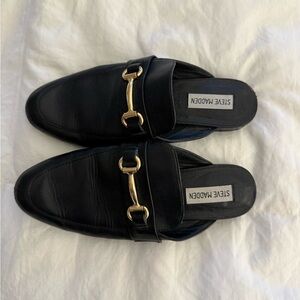 Steve Madden Black Mules with Gold Accent